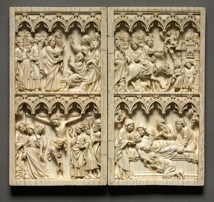 Diptych with Scenes from the Life of Christ (left wing: Raising of Lazarus and Crucifixion) (right wing: Entry into Jerusalem and Entombment)