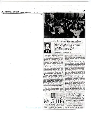 Kansas City Star Article re Fighting Irish of Battery D