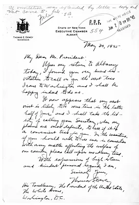 Letter from Governor Thomas E. Dewey to President Harry S. Truman