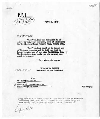 Letter from Harry N. Welsh to President Harry S. Truman, with a Reply from William D. Hassett