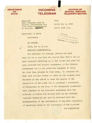 Telegram from Alexander Kirk to Secrertary of State Edward Stettinius