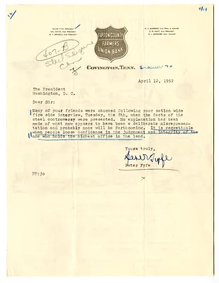 Letter from Peter Fyfe to President Harry S. Truman