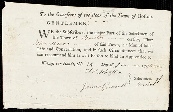 Henry Erving indentured to apprentice with John Mears of Bristol, 10 May 1794