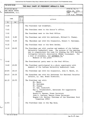 President Gerald R. Ford's Daily Diary, April 20, 1976