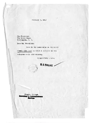 Letter from Secretary of Commerce Henry Wallace to President Harry S. Truman