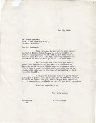 Letters Sent to Dr. Herman Schlundt, May 11, 1934