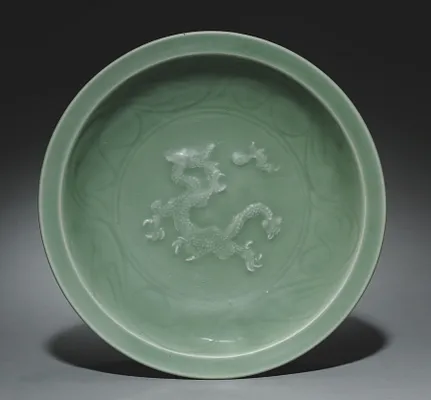 Dish with Dragon Pursuing Flaming Jewel in Relief:  Longquan Ware