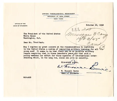 Letter from W. Russell Bowie to President Harry S. Truman