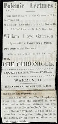 Letter from William Lloyd Garrison, In the train on my way to Warren from Meadville, [Pa.], to Helen Eliza Garrison, Monday Morning, Nov. 6, [1865]