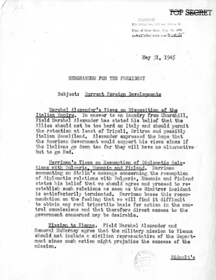 Memorandum from Acting Secretary of State Joseph Grew to President Harry S. Truman, Current Foreign Developments