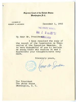 Letter from Justice Robert H. Jackson to President Harry S. Truman