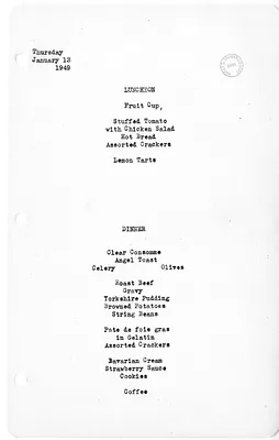 White House Luncheon and Dinner Menu