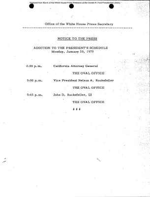 Addition to President's Schedule, Monday, January 20, 1975