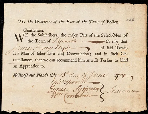 Mary Kelly indentured to apprentice with James Hovey of Plymouth, 4 June 1778
