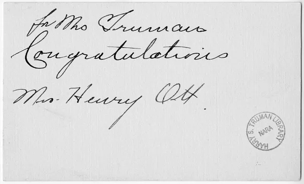 Baby Gift Card from Mrs. Henry Ott