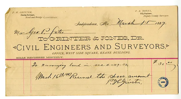 Bill and Receipt from Grinter & Jones to George P. Gates
