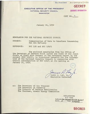 Memorandum from James S. Lay, Jr. to the National Security Council with Attachment