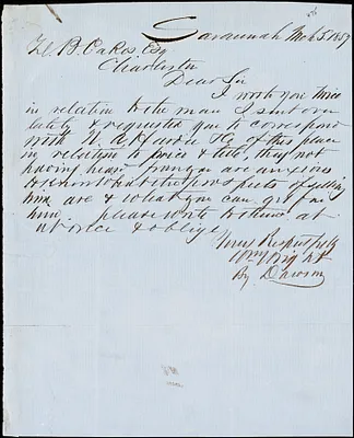 William Wright, Savannah, Ga., manuscript note signed to Ziba B. Oakes, 5 March 1857