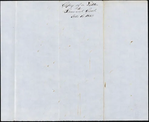 Copy of a letter from George Coffin to Samuel Cook, 16 October 1850