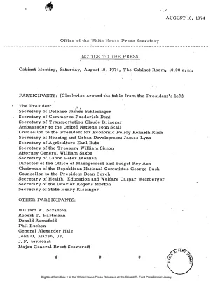 Cabinet Meeting Participants [Meeting Attendee List]