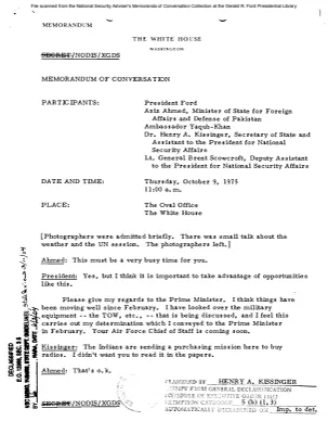 October 9, 1975 - Ford, Kissinger, Pakistani Foreign Minister Aziz Ahmed