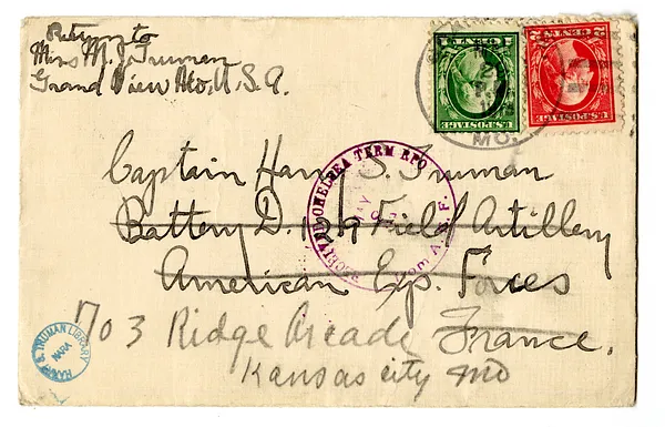 Envelope from Mary Jane Truman to Harry S. Truman