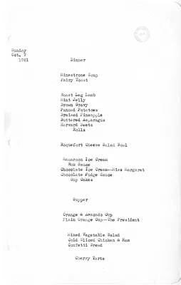 White House Dinner and Supper Menu