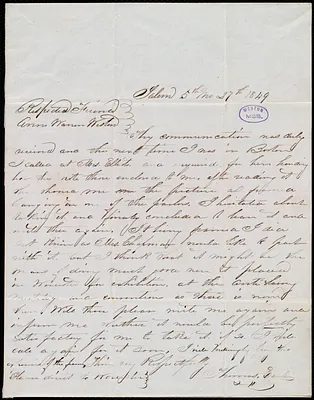 Letter from Thomas Earle, Salem, [Mass.], to Anne Warren Weston, 5th mo[nth] 27th [day] 1849