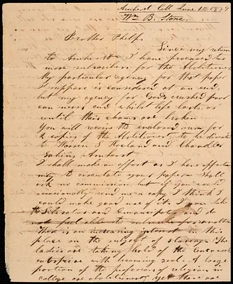 Letter from William Bowman Stone, [Amherst], to Amos Augustus Phelps, June 10, 1839