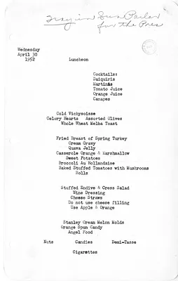 White House Luncheon Menu