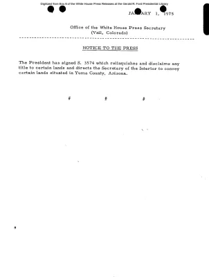 President has Signed S. 3574 [Signing Statements and Announcements]