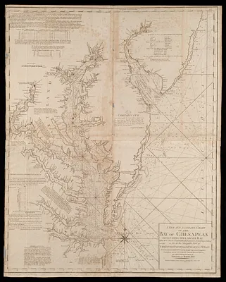 A new and accurate chart of the Bay of Chesapeak including Delaware Bay with all the shoals, channels, islands, entrances, soundings, & sailing marks as far as the navigable part of the rivers Patowmack Patapsco & N. East