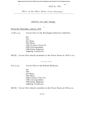 Pools for Thursday, July 8, 1976 [Pool Assignments]