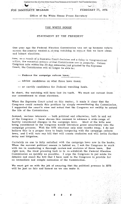 Statement by the President on Federal Election Commission [Ford Speech or Statement]