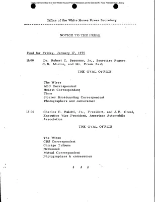 Pool for Friday, January 17, 1975 [Pool Assignments]