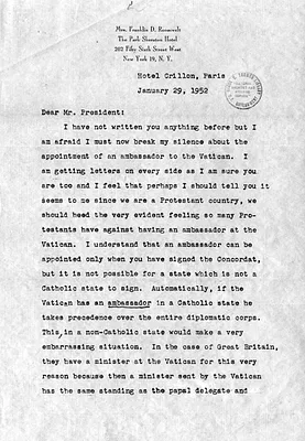 Letter from Eleanor Roosevelt to Harry S. Truman