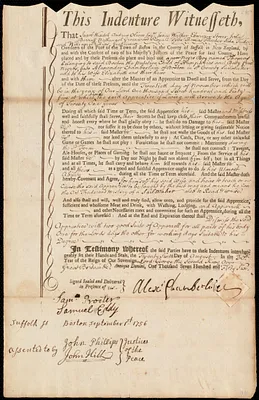Thomas Humphreys indentured to apprentice with Alexander Chamberlain of Boston, 26 August 1756