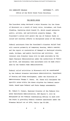 President Declares Major Disaster for Wisconsin Due to Heavy Rains, Tornadoes, and Flooding [Disaster Declaration]