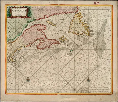 Pas-caert van Terra Nova, Nova Francia, Nieuw-Engeland en de groote rivier van Canada
