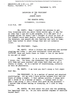 Interview of the President by Joseph Benti at the Senator Hotel, Sacramento, California [Interview Transcript]