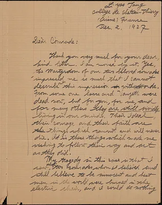 Li Pei Kan autograph letter signed to Sacco-Vanzetti Defense Committee, Aisne, France, December 2, 1927