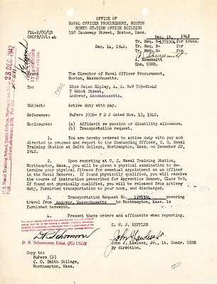 Midshipmans School paperwork, Helen Ripley, Abbot Academy, class of 1930