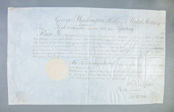 Diplomatic Commission signed by George Washington and Thomas Jefferson