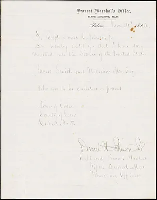 Civil War enlistment paper