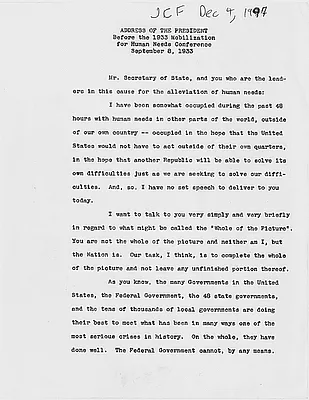 Address of the President before the 1933 Mobilization for Human Needs Conference