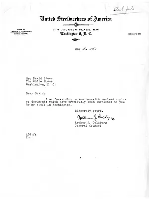 Letter from Arthur J. Goldberg to David Stowe, with Attachments