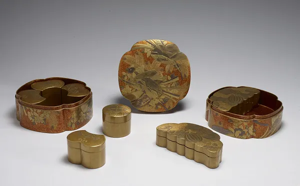Box for incense game /ko-ju-bako; Folded sheets of ornamental paper/floral