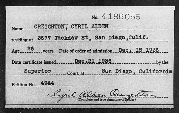 Creighton, Cyril Alden - 1936