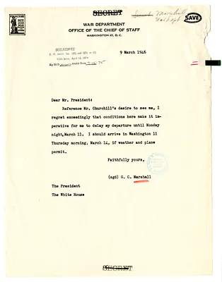Letter from General George C. Marshall to President Harry S. Truman