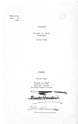 White House Luncheon and Dinner Menu